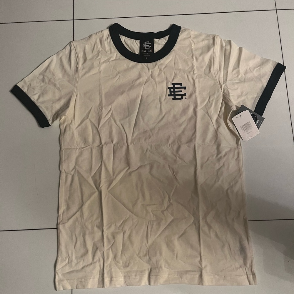 New Men's Cream/Navy Ringers New Era x Eric Emanuel New York Yankees T-Shirt M